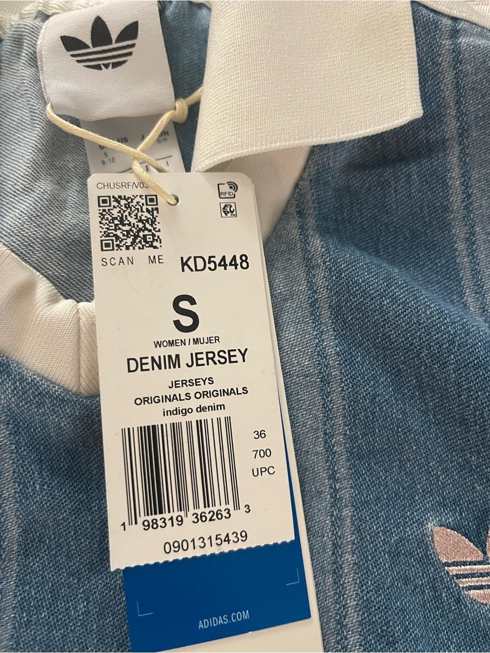 adidas Blue & White Vertical denim jersey women - Picture 2 of 3